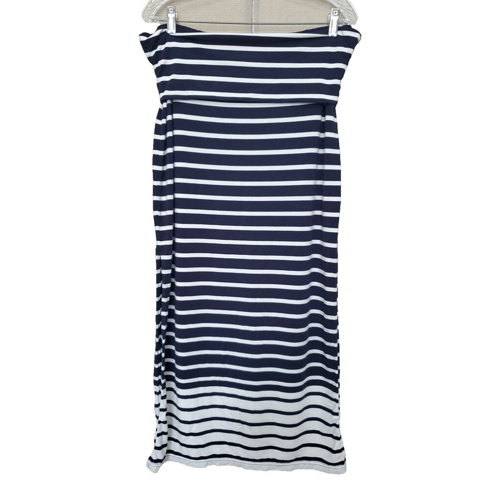 ATHLETA Ombre Seaside Stripe Foldover Waist Maxi Skirt w/Side Slit Size Medium